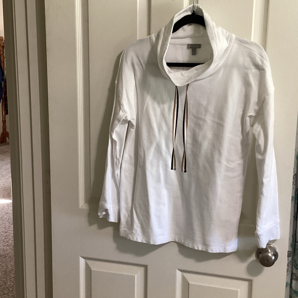 Talbots White Cowl Neck Sweatshirt with Drawstring